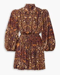 Ulla Johnson Wilhemina gathered printed stretch-jersey mini dress - Brown Brown