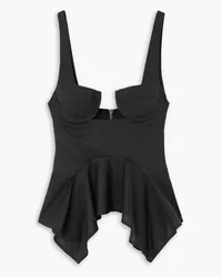 Marques ' Almeida Asymmetric cotton-poplin peplum bustier top - Black Black