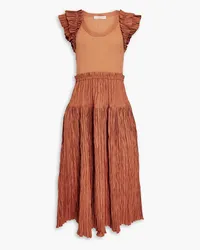 Ulla Johnson Virginia ribbed jersey-paneled woven midi dress - Brown Brown