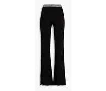 Ribbed silk-blend flared pants - Black