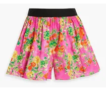 Teagen gathered floral-print cotton-blend poplin shorts - Pink