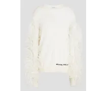 Feather-embellished wool and cashmere-blend sweater - White