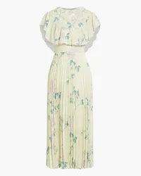 RED Valentino Ruffled pleated floral-print crepe midi dress - Yellow Yellow