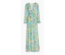 Gianna floral-print pleated crepon gown - Blue