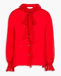 Frame Denim Ruffled pussy-bow silk-chiffon blouse - Red Red