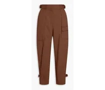 Belted cotton-blend twill cargo pants - Brown