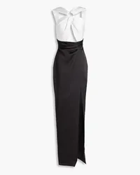 RASARIO Ring-embellished cutout two-tone satin gown - Black Black