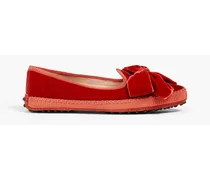 TOD'S Bow-embellished velvet loafers - Red Red