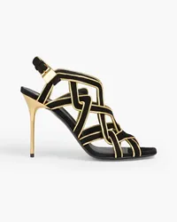 Balmain Metallic leather-trimmed suede sandals - Black Black