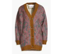 Striped intarsia-knit cardigan - Brown