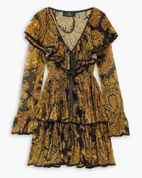 Etro Ruffled paisley-print pleated organza mini dress - Yellow Yellow