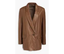 Bead-embellished leather blazer - Brown