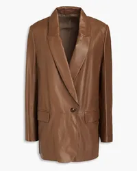 Brunello Cucinelli Bead-embellished leather blazer - Brown Brown