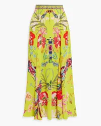 Camilla Crystal-embellished printed silk-crepe maxi skirt - Yellow Yellow