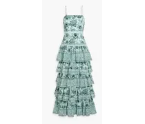 Alice Olivia - Valencia tiered printed cotton-voile maxi dress - Blue