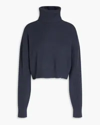 Brunello Cucinelli Cropped ribbed wool, cashmere and silk-blend turtleneck sweater - Blue Blue