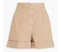 Bead-embellished cotton and linen-blend drill shorts - Neutral