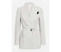 Pinstriped cotton and linen-blend blazer - White