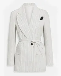 Brunello Cucinelli Pinstriped cotton and linen-blend blazer - White White