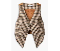 Crystal-embellished checked wool and cotton-blend and satin-twill vest - Brown