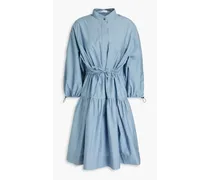 Bead-embellished crinkled cotton-blend dress - Blue