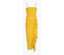 Draped pleated chiffon maxi dress - Yellow