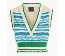 Cropped crochet-knit cotton-blend vest - Green