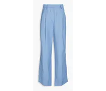 Pleated twill wide-leg pants - Blue