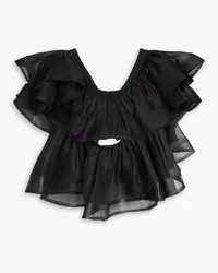 Zimmermann Cropped tiered linen and silk-blend top - Black Black