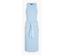 Odeon tie-front ribbed stretch Pima cotton-jersey and poplin midi dress - Blue