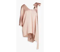 One-sleeve ruffled hammered-satin top - Pink