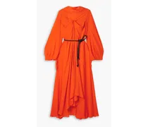 Ivel belted draped silk crepe de chine maxi dress - Orange