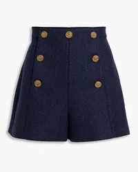 RED Valentino Button-detailed herringbone wool-tweed shorts - Blue Blue