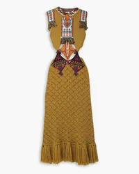 Etro Camille cutout fringed intarsia wool maxi dress - Yellow Yellow