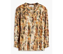 Metallic-camouflage fil coupé silk-blend chiffon blouse - Yellow