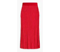 Striped ribbed pointelle-knit midi skirt - Red