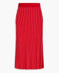 Solid and Striped Striped ribbed pointelle-knit midi skirt - Red Red