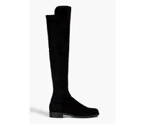 Suede and neoprene knee boots - Black