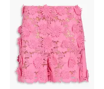 Floral-appliquéd cotton guipure lace shorts - Pink