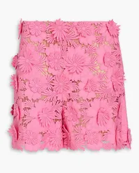 Oscar de la Renta Floral-appliquéd cotton guipure lace shorts - Pink Pink