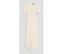 Cutout ruched crocheted lace midi dress - White