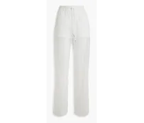 Embroidered organza straight-leg pants - White