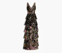 Tiered embroidered tulle gown - Black