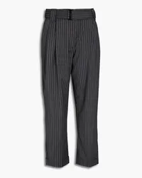 Ganni Belted striped jacquard tapered pants - Gray Gray