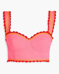 Moschino Cropped crochet-trimmed crepe top - Pink Pink