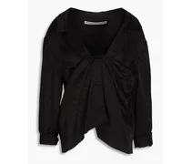 Twist-front satin-jacquard shirt - Black