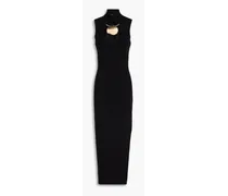 Ella cutout embellished ribbed-knit midi dress - Black