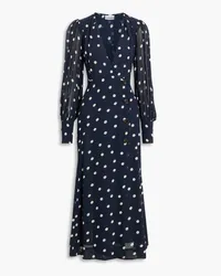 Ganni Wrap-effect polka-dot crepe de chine midi dress - Blue Blue