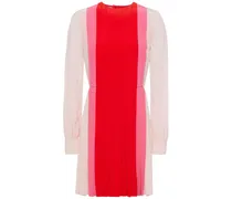 Pleated color-block silk crepe de chine mini dress - Red