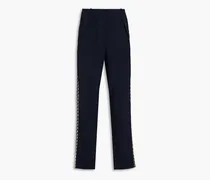 Embellished stretch-crepe tapered pants - Blue